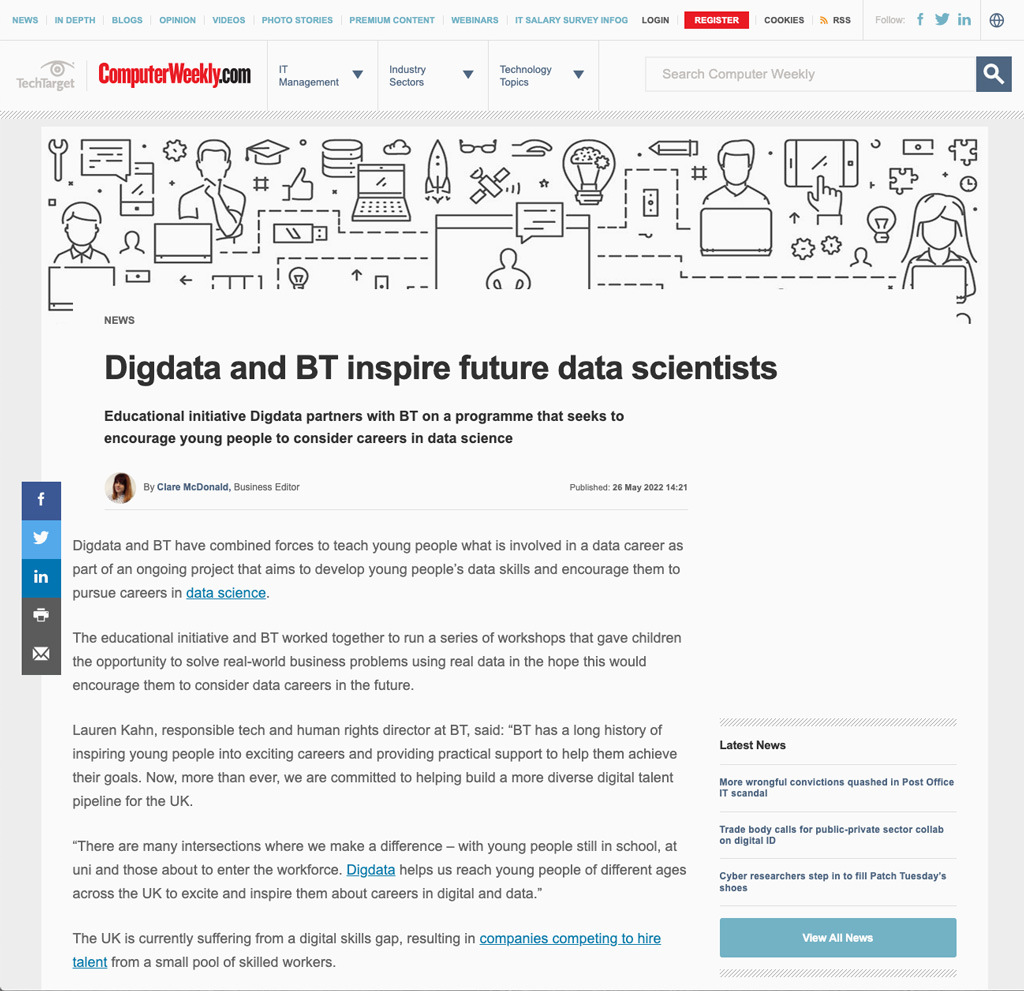 Digdata and BT Computer Weekly news article